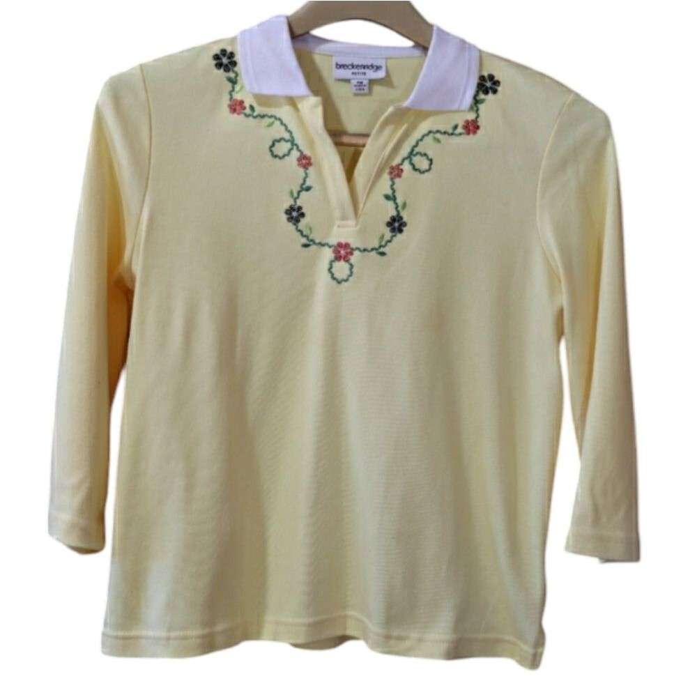 Breckenridge Pale Yellow Embroidered 3/4 Sleeve Top PM